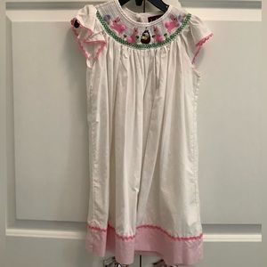 Smocked Bunny Pattern Dress with Ruffled Sleeve